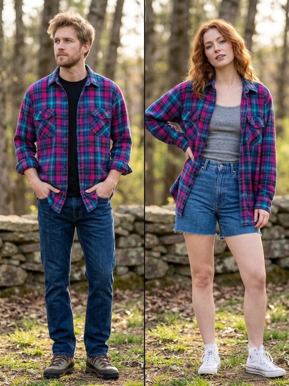 Vintage 1990’s Codet Plaid Flannel Shirt - Vibrant Pink & Teal - Size Large